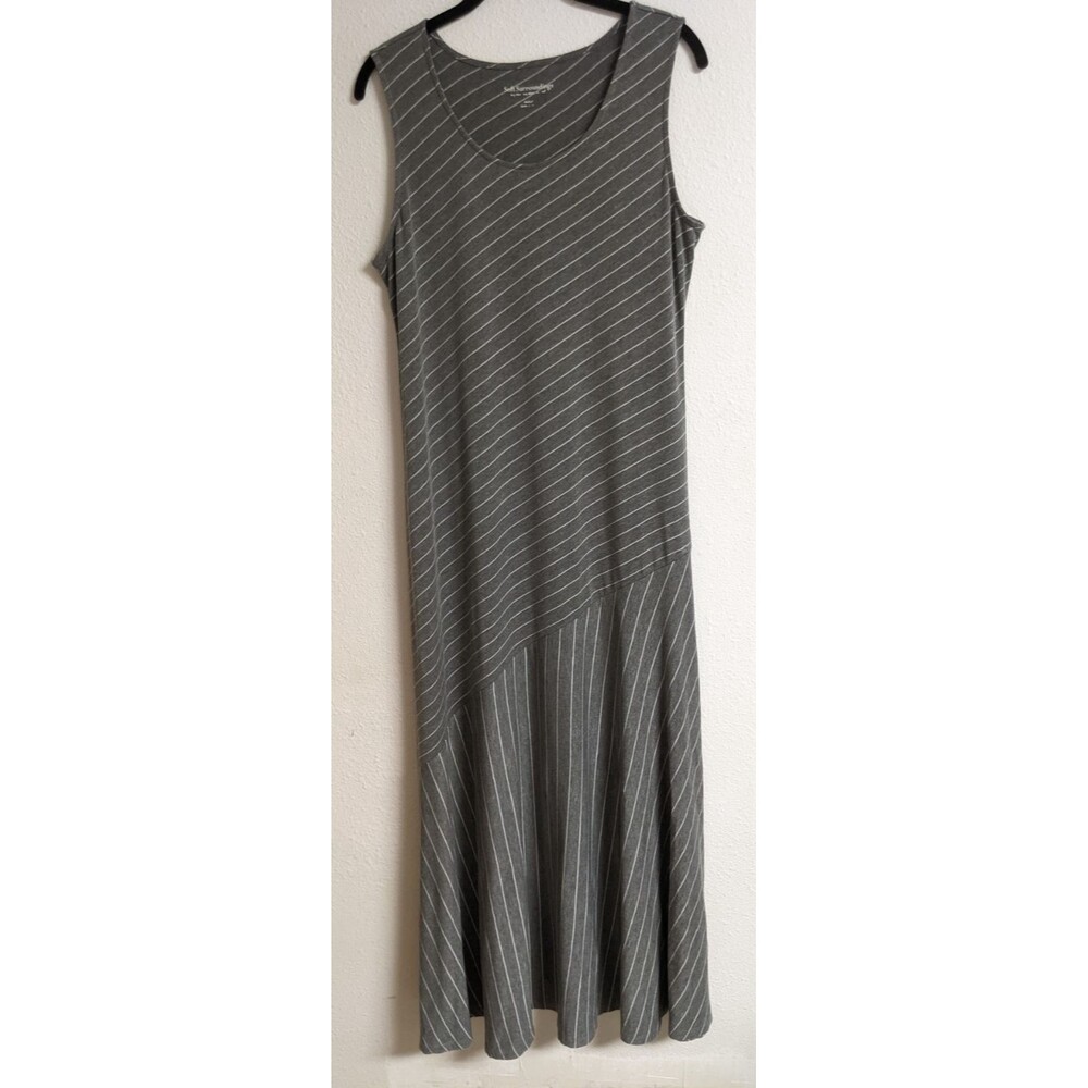 SOFT SURROUNDINGS Grey/White Slant Striped Maxi Dress Minimalist Resortwear M